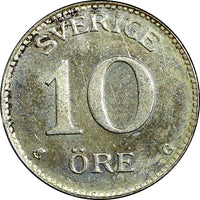 SWEDEN Gustaf V Silver 1942 G 10 Öre  Last Year GEM BU KM# 780 (21 917)