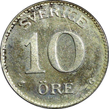 SWEDEN Gustaf V Silver 1942 G 10 Öre  Last Year GEM BU KM# 780 (21 917)