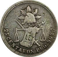 MEXICO Silver 1870 Pi O 25 Centavos San Luis Potosi SCARCE KM#406.8 (19 072)