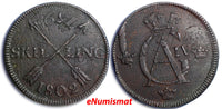 Sweden 1802 1 Skilling Overstruck on 1759 SM 2 Ore  Clear Full Date  KM#566 (32)