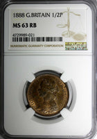 Great Britain Victoria (1837-1901) Bronze 1888 1/2 Penny NGC MS63 RB KM# 754