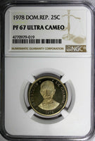 DOMINICAN REPUBLIC PROOF 1978 25 Centavos NGC PF67 ULTRA CAMEO Mintage5,000 KM51