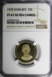 DOMINICAN REPUBLIC PROOF 1978 25 Centavos NGC PF67 ULTRA CAMEO Mintage5,000 KM51