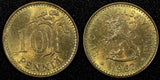 Finland  Aluminum-Bronze 1967 10 Penniä KEY DATE UNC/BU KM# 46 (23 984)