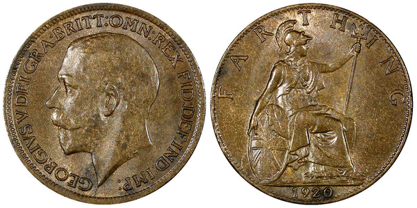 Great Britain George V Bronze 1920 Farthing KM# 808.2 (21 135)