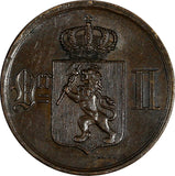 Norway Oscar II Bronze 1877 2 Ore Norwegian Lion BETTER DATE KM# 353