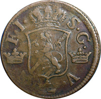 SWEDEN COPPER  Frederick I 1749 2 Ore, S.M. Struck at Avesta Mint  KM# 437(2334)