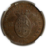 Denmark 1812 IC 12 Skilling Struck Over 1 Skilling KM#616 NGC AU50 BN KM# 673.1