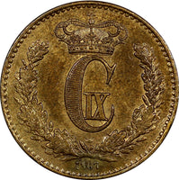 Denmark Christian IX Bronze 1867 1 Skilling Rigsmont XF Condition KM# 774