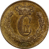 Denmark Christian IX Bronze 1867 1 Skilling Rigsmont XF Condition KM# 774
