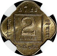 India-British George V 1936 (B) 2 Annas NGC MS64 Bombay Mint KM# 516 (001)