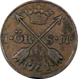 SWEDEN Adolf Frederick Copper 1761 S.M. 1 Ore KM# 460  (21 161)