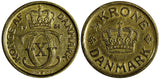 DENMARK Christian X Aluminum-Bronze 1924 HCN GJ 1/2 Krone XF KM# 831.1 (20 744)
