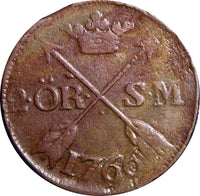 SWEDEN COPPER  Adolf Frederick 1766 2 Ore, S.M. KM# 461