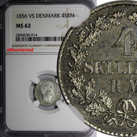 Denmark Frederik VII Silver 1856 VS 4 Skilling Rigsmont NGC MS62 KM# 758.2 (14)