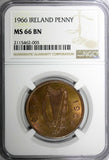 IRELAND Republic Bronze 1966 1 Penny NGC MS66 BN RED TOP GRADED KM# 11 (005)