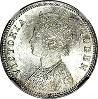 India-British Victoria Silver 1862 (C) 1/4 Rupee Calcutta NGC MS64 KM# 470 (029)