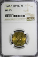 Great Britain Elizabeth II 1963 3 Pence NGC MS65 1 GRADED HIGHEST KM# 900 (035)