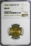 Great Britain Elizabeth II 1963 3 Pence NGC MS65 1 GRADED HIGHEST KM# 900 (035)