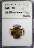 Cyprus BRITISH COLONY 1949 1/2 Piastre NGC MS64+ RB "PLUS"1 YEAR TYPE KM# 29 (7)