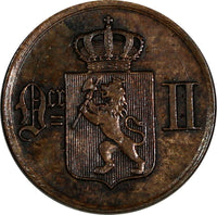 NORWAY Oscar II Bronze 1876 1 Ore Lion 1ST DATE FOR TYPE KM# 352