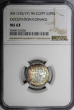 EGYPT OCCUPATION COINAGE Silver AH1335 / 1917 H 2 Piastres NGC MS63 KM#317.2 (5)