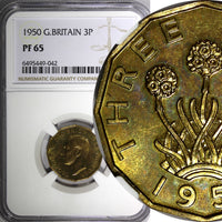 Great Britain George VI PROOF Nickel-Brass 1950 3 Pence NGC PF65 KM# 873 (42)