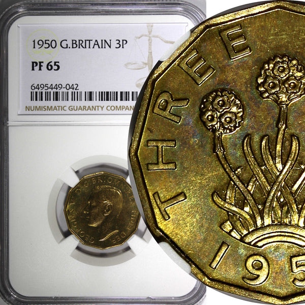 Great Britain George VI PROOF Nickel-Brass 1950 3 Pence NGC PF65 KM# 873 (42)