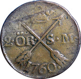 SWEDEN COPPER Adolf Frederick 1760 2 Ore,S.M Low Mintage:558,000  KM#461 (2359)
