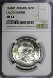 Hungary Lajos Kossuth Silver 1947 BP 5 Forint 1 Year NGC MS62 KM# 534a (040)