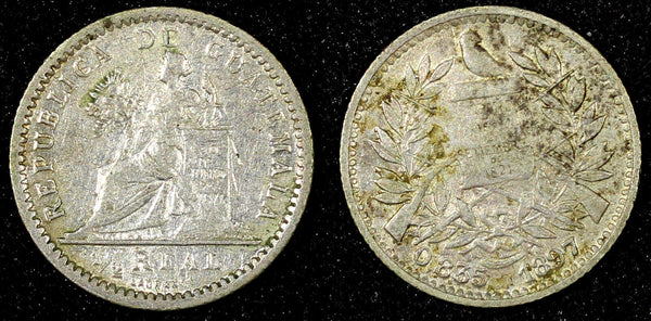 GUATEMALA Silver 1897 1/2 Real Justice Toning KM# 165 (22 813)