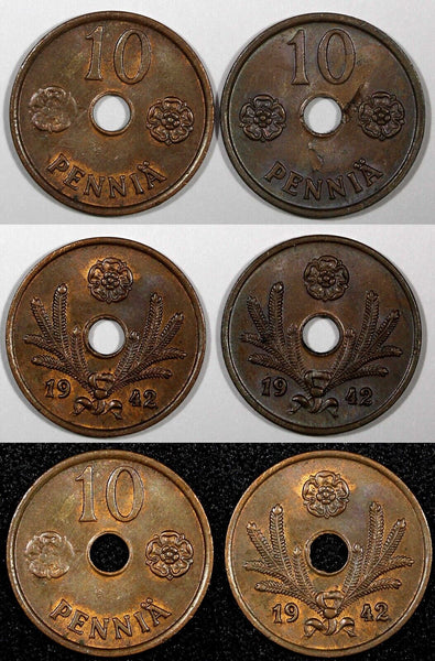 FINLAND Copper 1942 10 Pennia UNC Condition WWII KM# 33.1 RANDOM PICK ( 1 Coin)