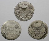 RUSSIA ELIZABETH Silver LOT OF 3 COINS 1748 10 Kopeks,Grivennik  C# 16a (9786)