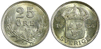 Sweden Gustaf V Silver 1934 G  25 Öre UNC  KM# 785 (22 051)