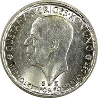 Sweden Gustaf V Silver 1945 TS 1 Krona "TS" without hooks  25mm KM# 814 (22 112)