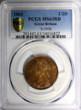 Great Britain Victoria 1863 1/2 Penny PCGS MS63 RB NICE RED TONED KM# 748.2 (22)