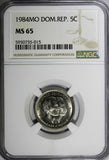 DOMINICAN REPUBLIC 1984 MO 5 Centavos NGC MS65 Sanchez and Mella KM# 59 (15)