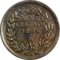 Mexico SECOND REPUBLIC Copper 1886 Mo 1 Centavo aUNC KM# 391.6  (14 540)