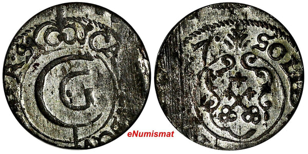 Riga CARL X of Sweden (1654-1660)Silver 1657 Solidus,Schilling XF KM#50 (15 031)