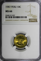 Peru 1987 10 CentimosGeneral MIGUEL GRAU NGC MS66 TOP GRADED BY NGC KM# 293(57)