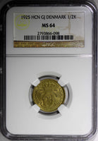 Denmark Christian X 1925 HCN; GJ  1/2 Krone NGC MS64 KM# 831.1 (098)