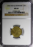 Denmark Christian X 1925 HCN; GJ  1/2 Krone NGC MS64 KM# 831.1 (098)