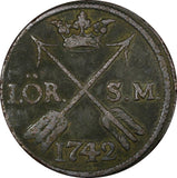 Sweden Frederick I Copper 1742 SM 1 Öre KM# 416.1 (21 231)