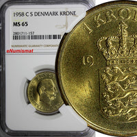 DENMARK Frederik IX 1958 C S 1 Krone NGC MS65 GEM BU COIN   KM# 837.2 (157)