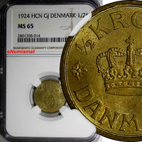 DENMARK Christian X Aluminum-Bronze 1924 HCN GJ 1/2 Krone NGC MS65 KM# 831.1 (4)