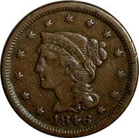 US Copper 1846 Braided Hair Large Cent 1C Small Date EX.LUX FAMILY COLLECT (037)