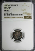 GREAT BRITAIN George V 1920 1 3 Pence Maundy NGC MS62 Rainbow Toned KM# 813 (68)