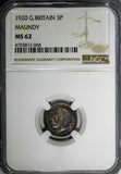 GREAT BRITAIN George V 1920 1 3 Pence Maundy NGC MS62 Rainbow Toned KM# 813 (68)