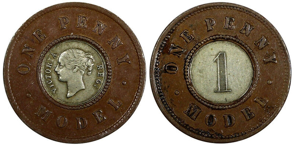 GREAT BRITAIN Victoria 1844 1 Penny Model Token Copper-Silver 22 mm (20 647)