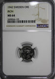 SWEDEN Gustaf V Iron 1942 1 Ore NGC MS64  World War II issues 1st YEAR  KM# 810